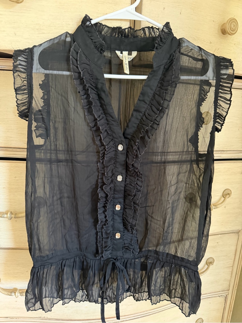 Papaya Black Sheer Ruffled Blouse